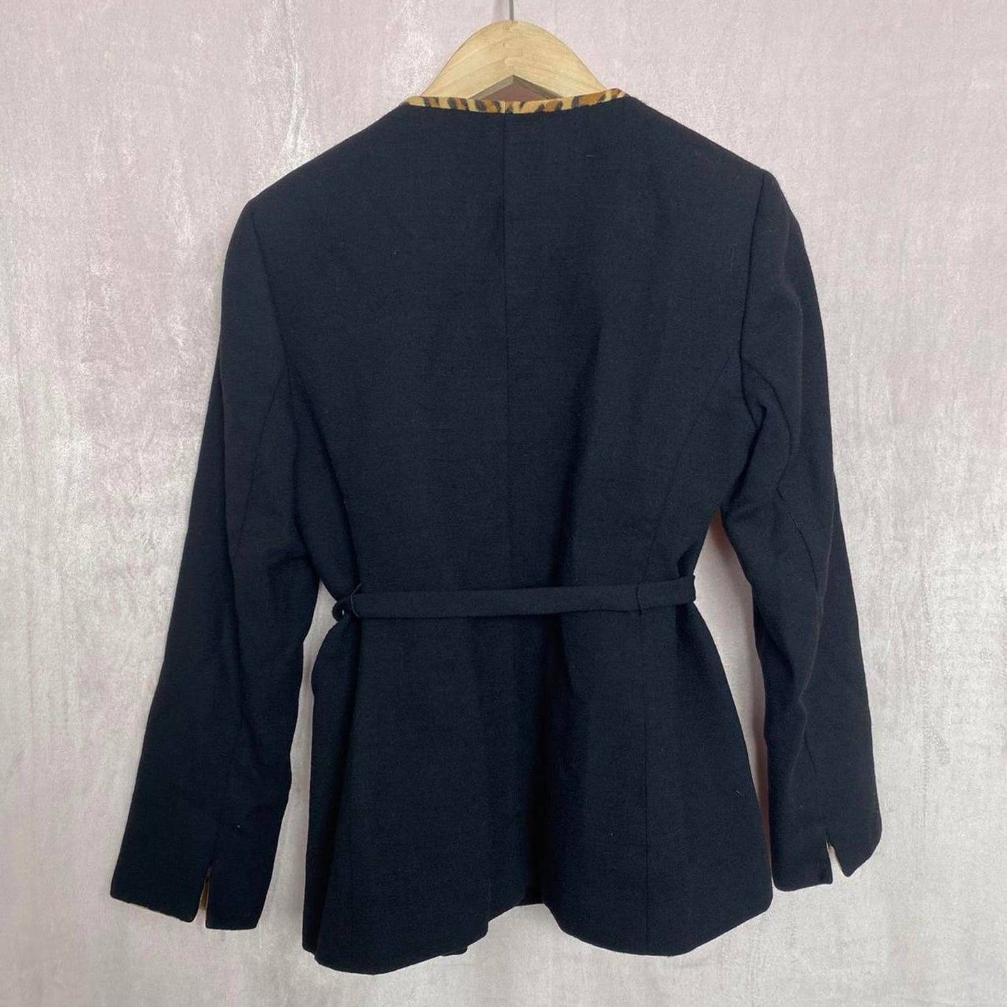 Vintage Kasper Leopard Print Black Blazer, Size Small